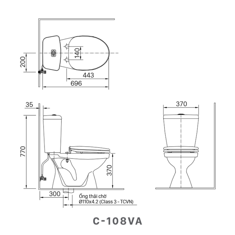 Bồn cầu 2 khối INAX C-108VA (nắp thường)